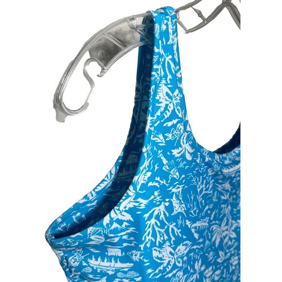 Palm Print Tank Dress Large Blue Sleeveless Vacay Size L PFG Columbia Sportwear - Picture 8 of 13